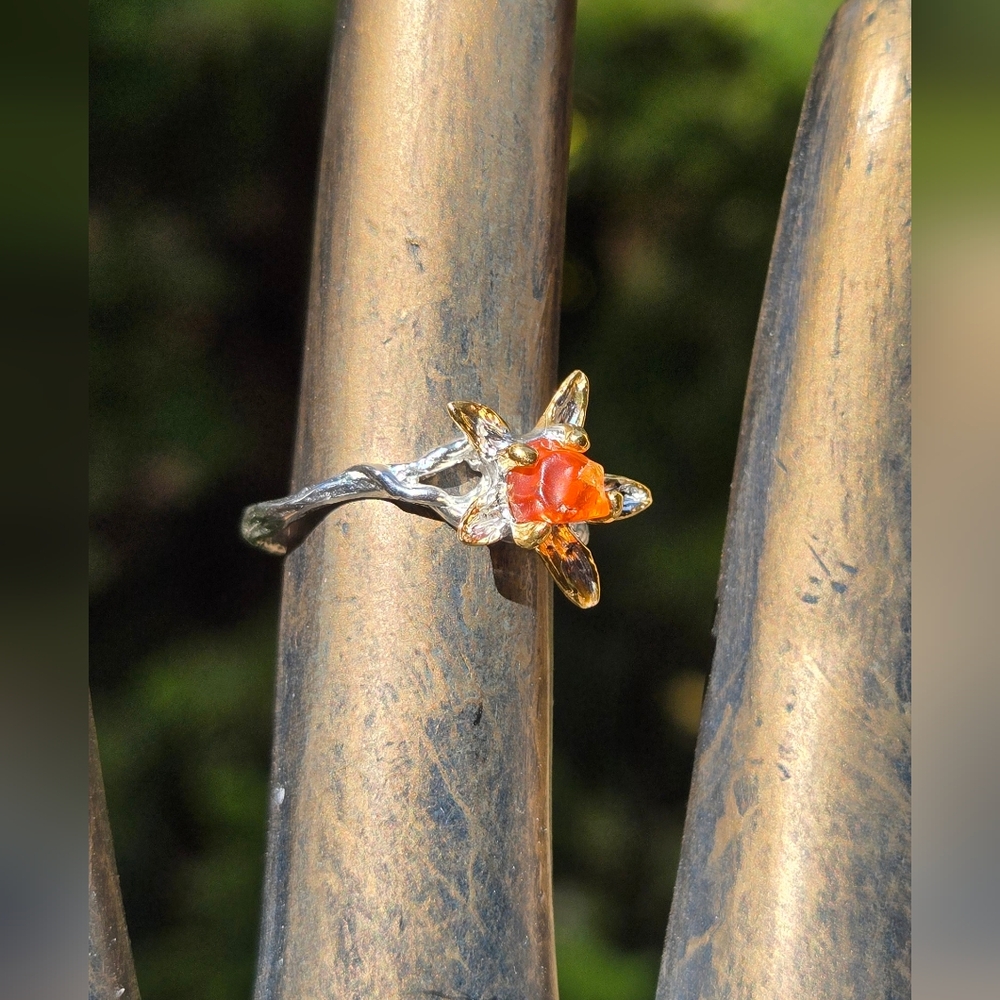 Tourmaline Natural Gemstone Orchid Sterling & Gold Ring Sz6 - Picture 6 of 8